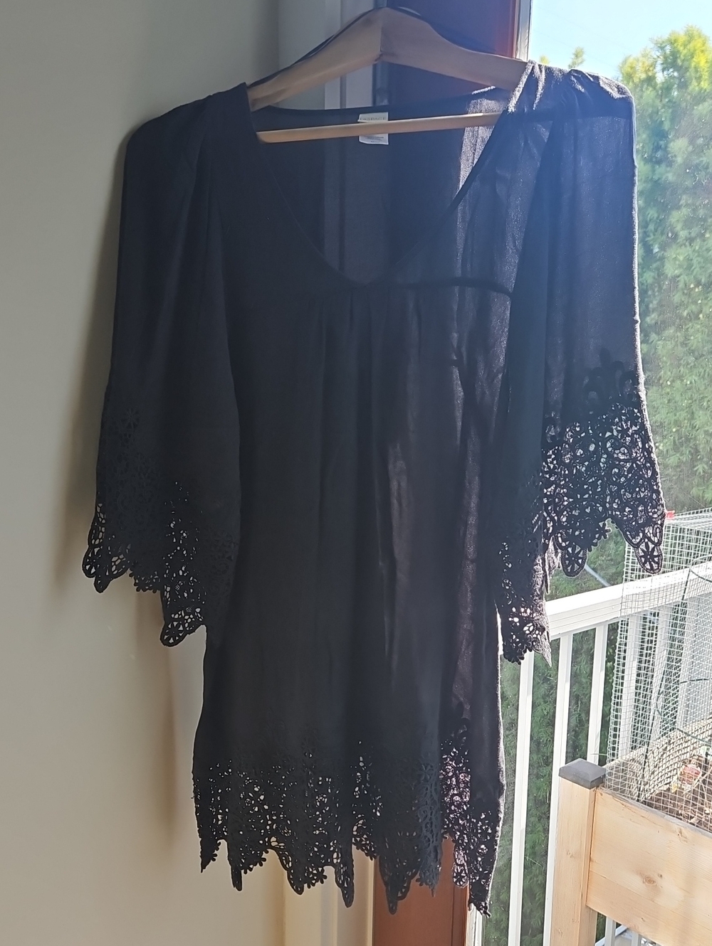l*space Black Lace-Trim Tunic Top